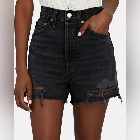 RE/DONE 50s Cut off Denim Shorts in Shadow Black - Picture 3 of 16